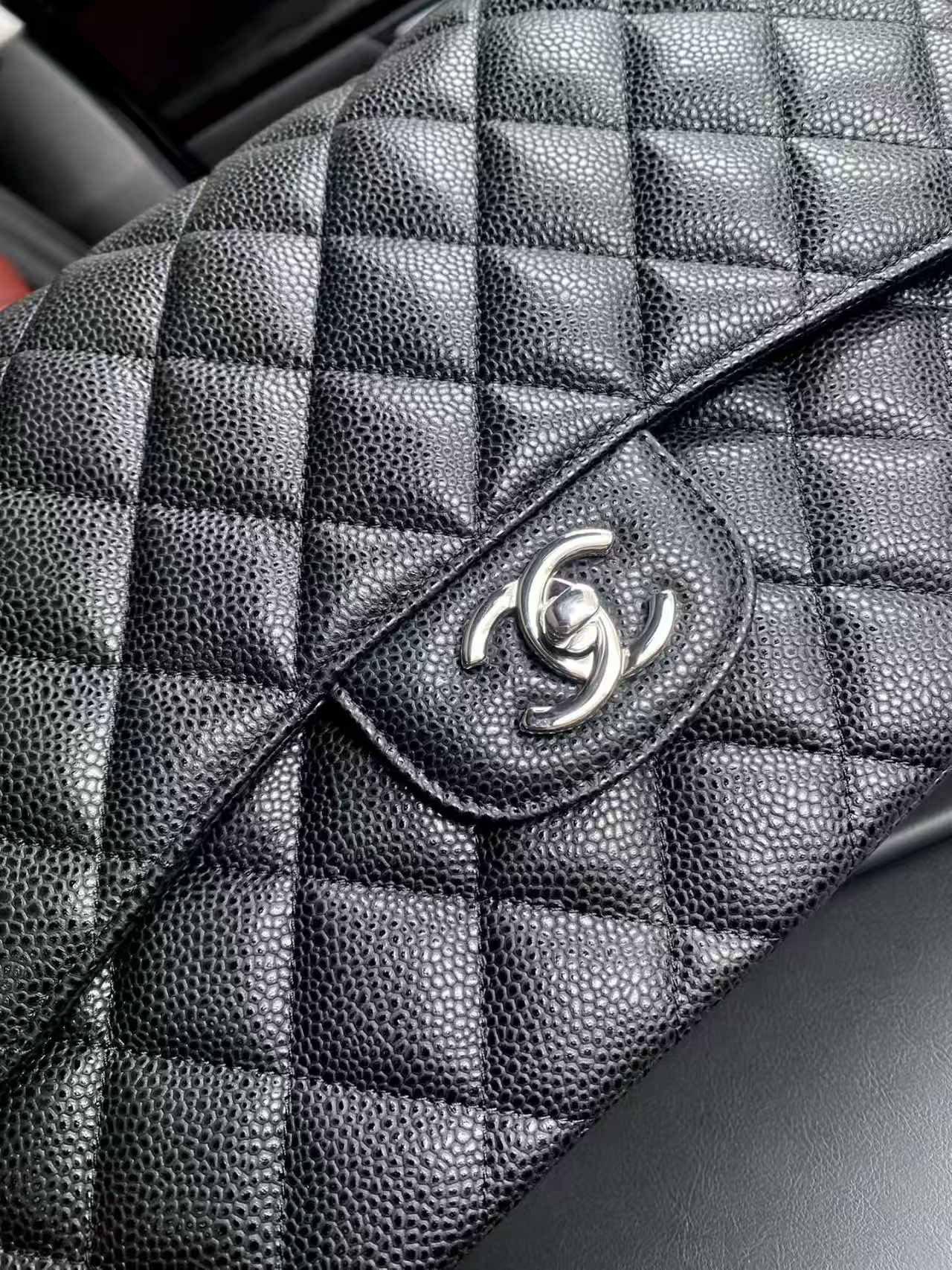 Chanel Classic Flap Jumbo 30cm CF Black Silver 19.5x30x10cm