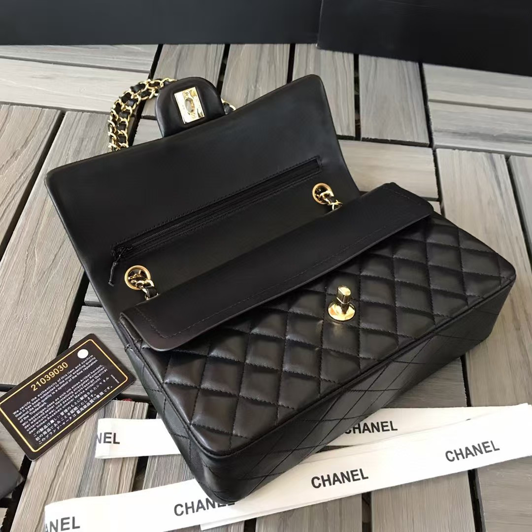 CHANEL SMALL CLASSIC HANDBAG Gold Metal Black 14.5×23×6cm