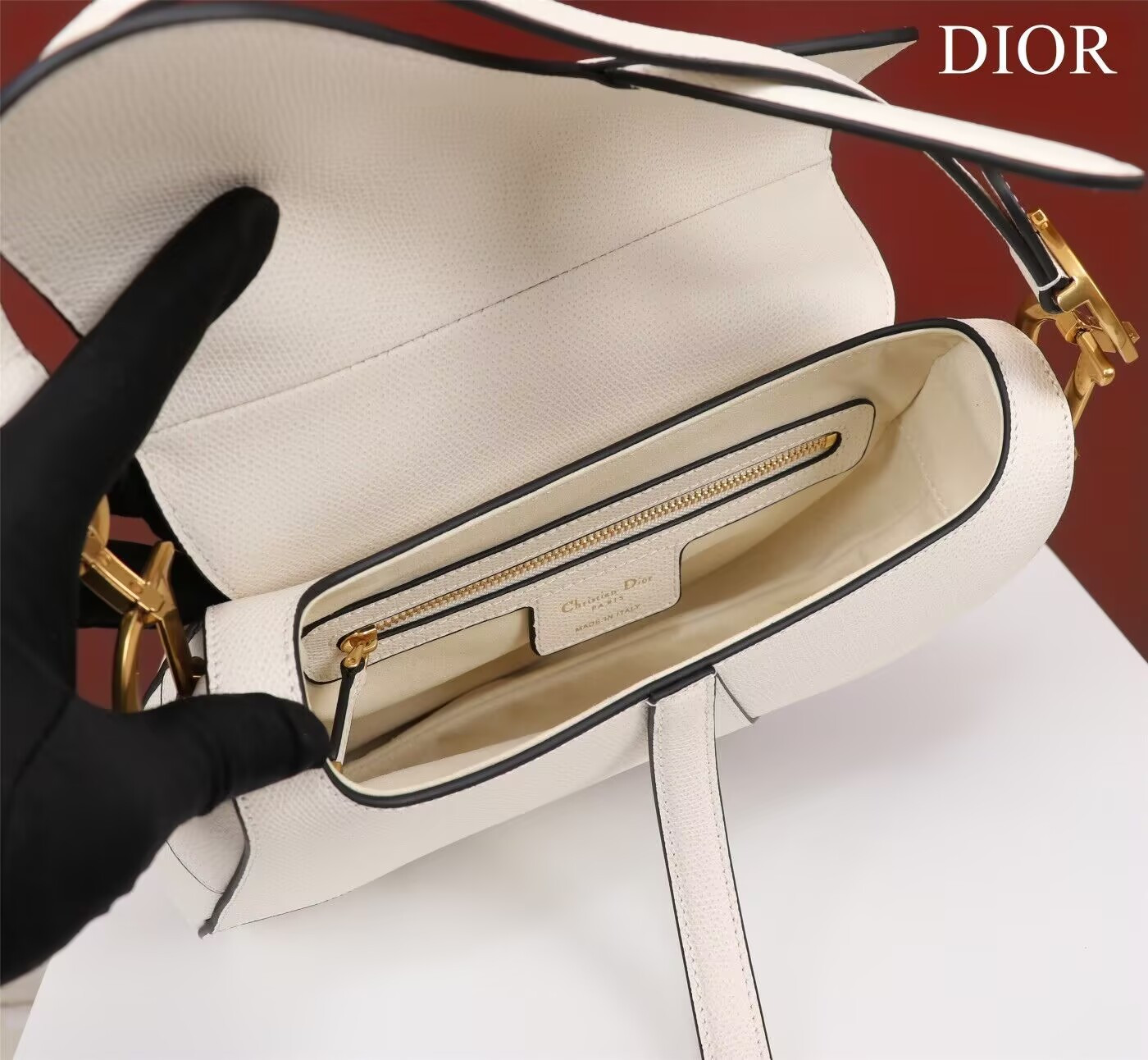 Dior MINI SADDLE BAG WITH STRAP Grained Calfskin 19 x 16 x 5 cm