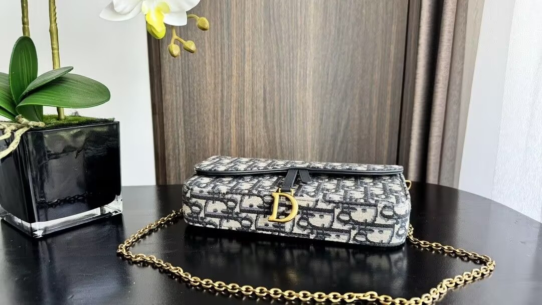 Dior Medium Saddle Pouch with Chain 21.5x13.5x4.5cm