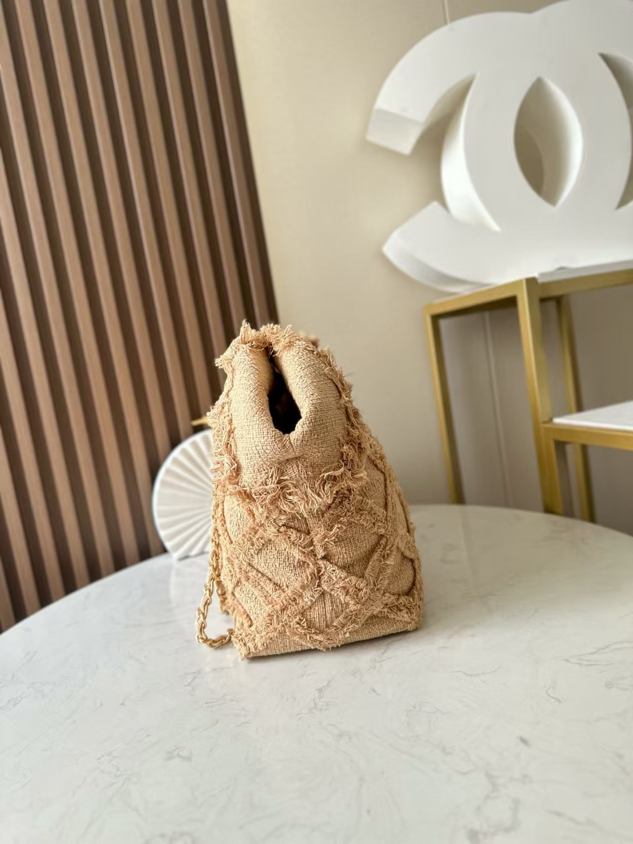 Chanel Vintage Linen Tassel Tote Straw Bag 48x35x17cm