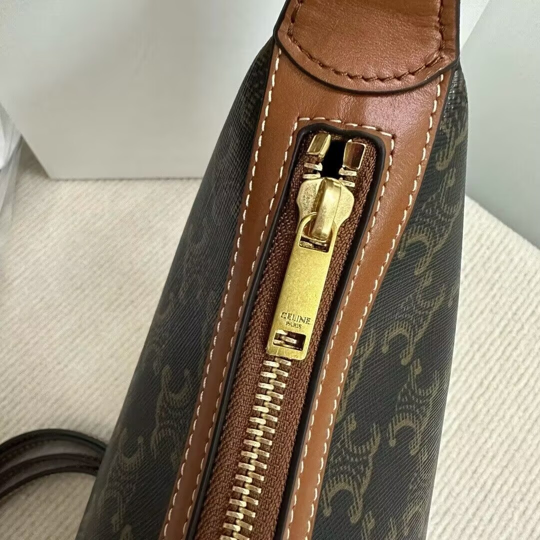 Celine SMALL HELOÏSE BAG IN TRIOMPHE CANVAS AND CALFSKIN 19x22x5cm