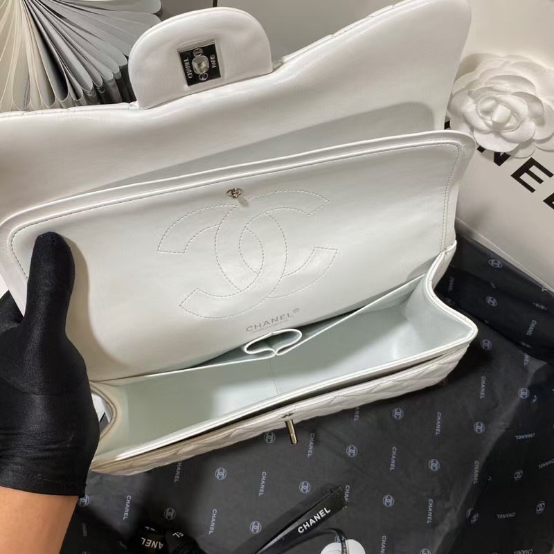 Chanel Classic Flap Jumbo 30cm CF White Silver 7.6 × 11.7 × 3.9 in