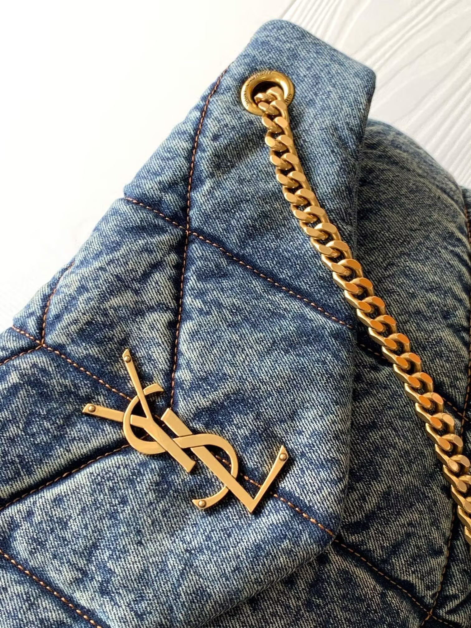 YSL PUFFER in suede and denim 35x23x13.5cm