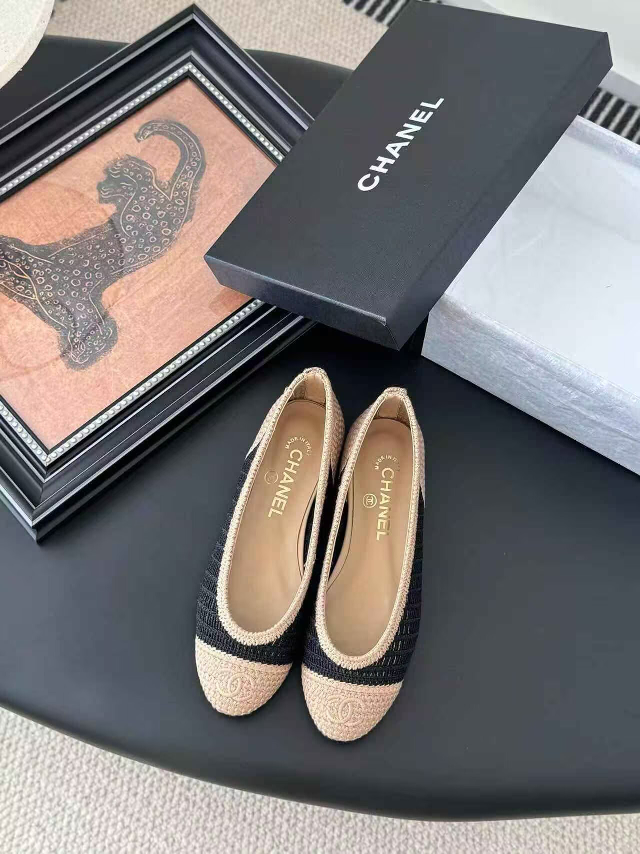 UA Chanel Raffia Cap Toe Ballet Flats