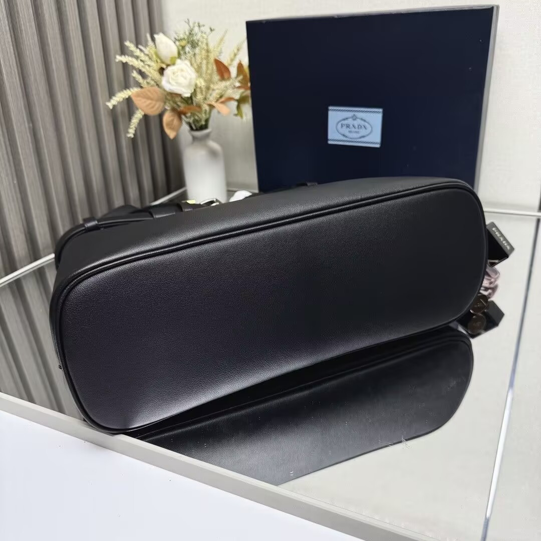 Prada Buckle leather bag with belt Black 25x35x14cm