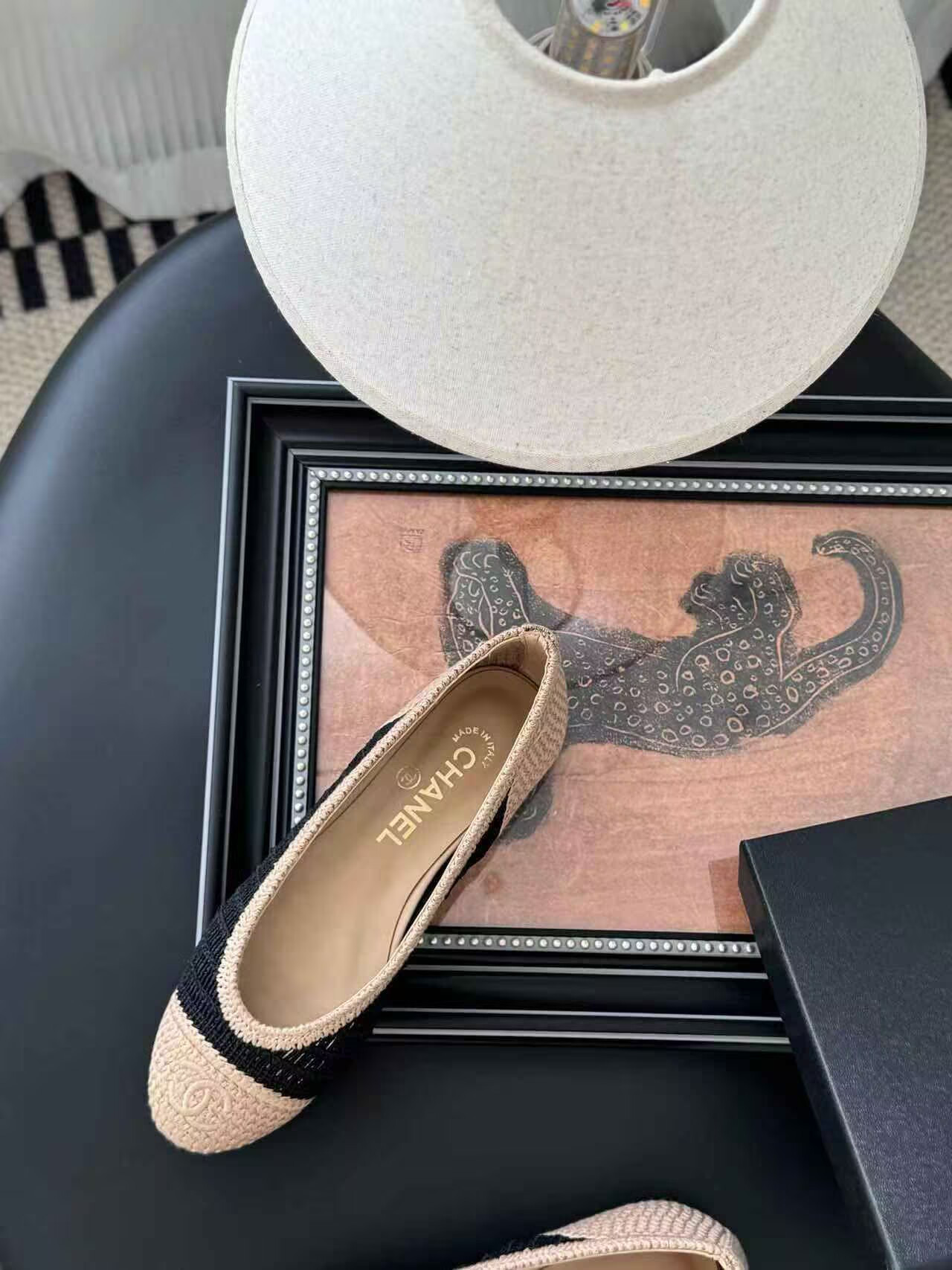 UA Chanel Raffia Cap Toe Ballet Flats