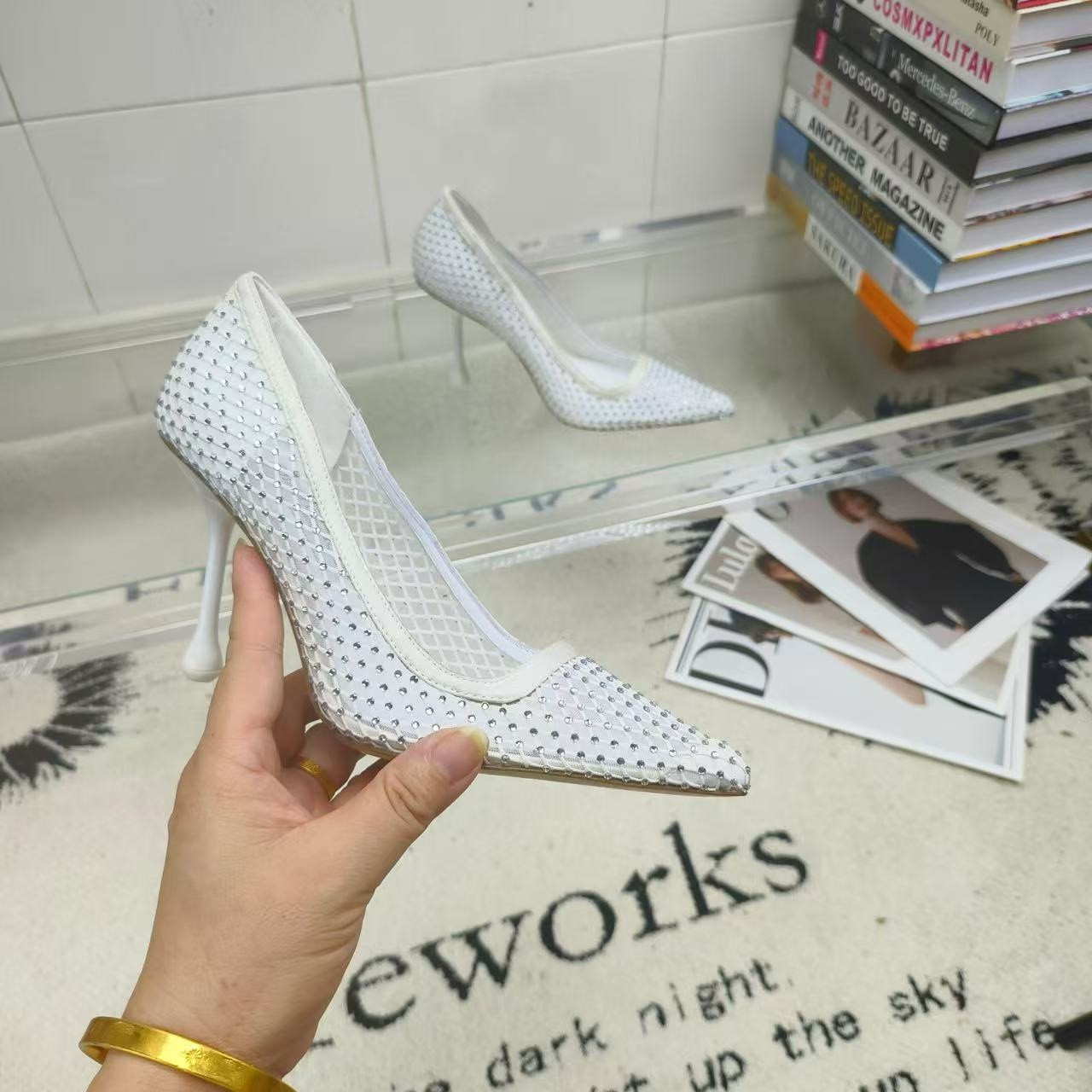 UA Jimmy Choo White Mesh Pumps