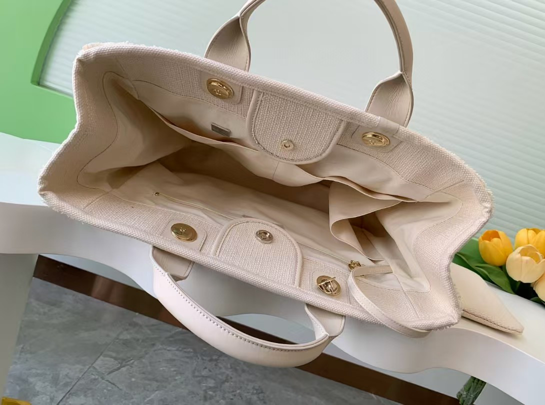 Chanel Shopping Bag Cotton Canvas & Gold-Tone Metal 38x30x22cm