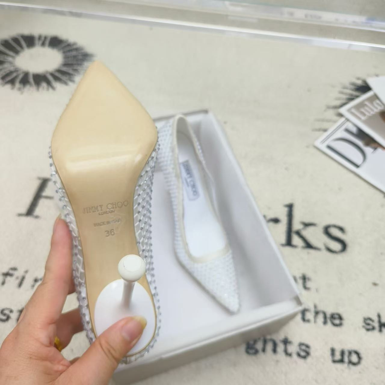 UA Jimmy Choo White Mesh Pumps