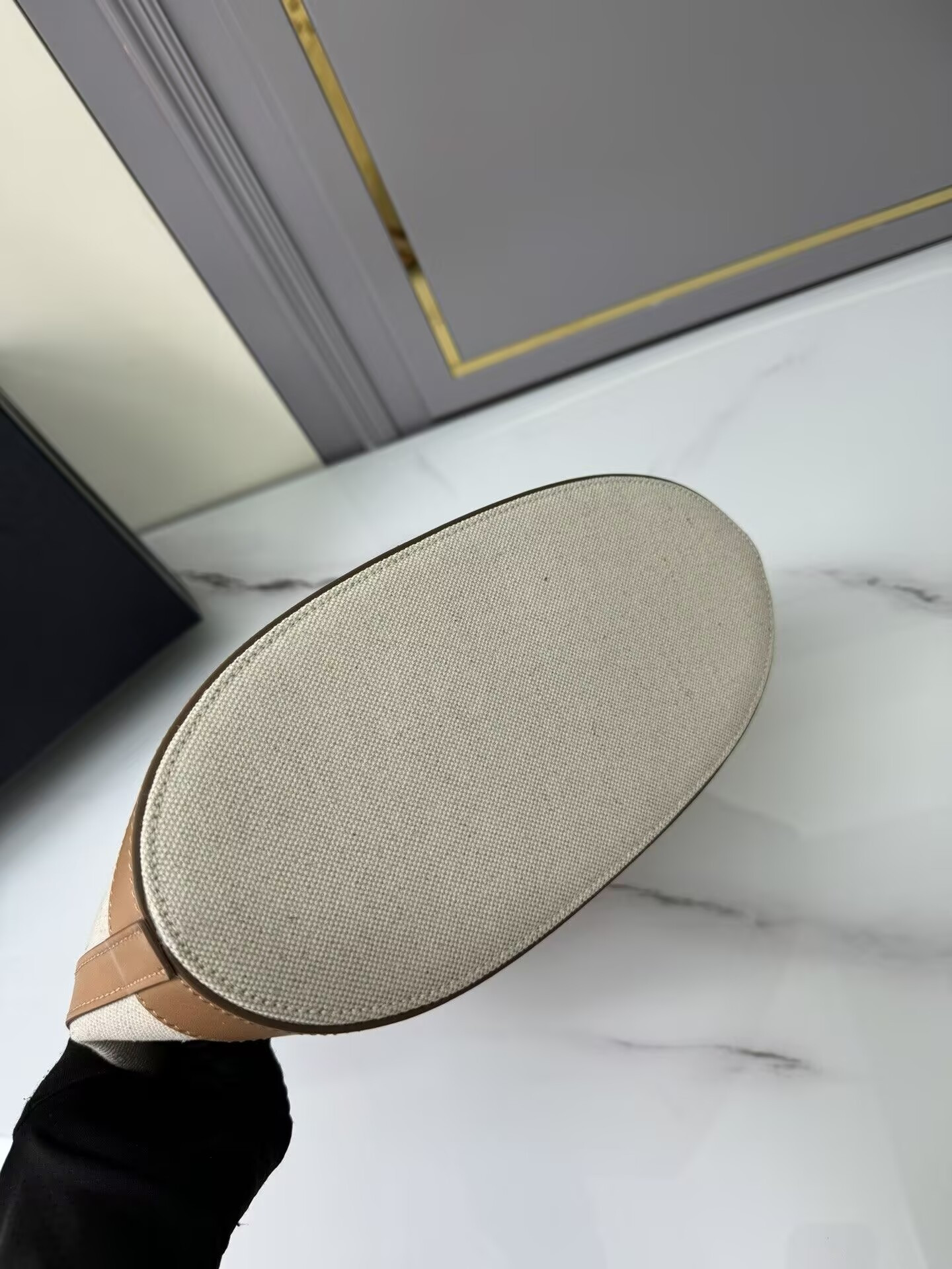 Prada Natural Medium Linen Blend And Leather Tote Bag 28x22.5x12.5cm