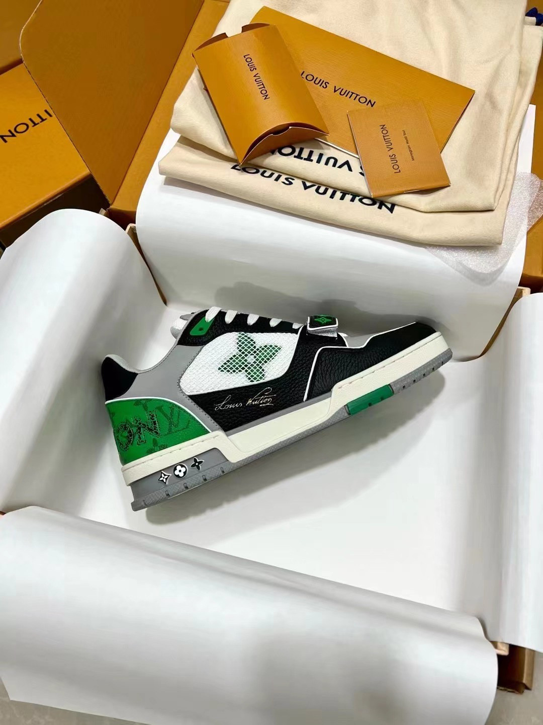 UA Louis Vuitton LV Trainer Monogram strap Black White Green