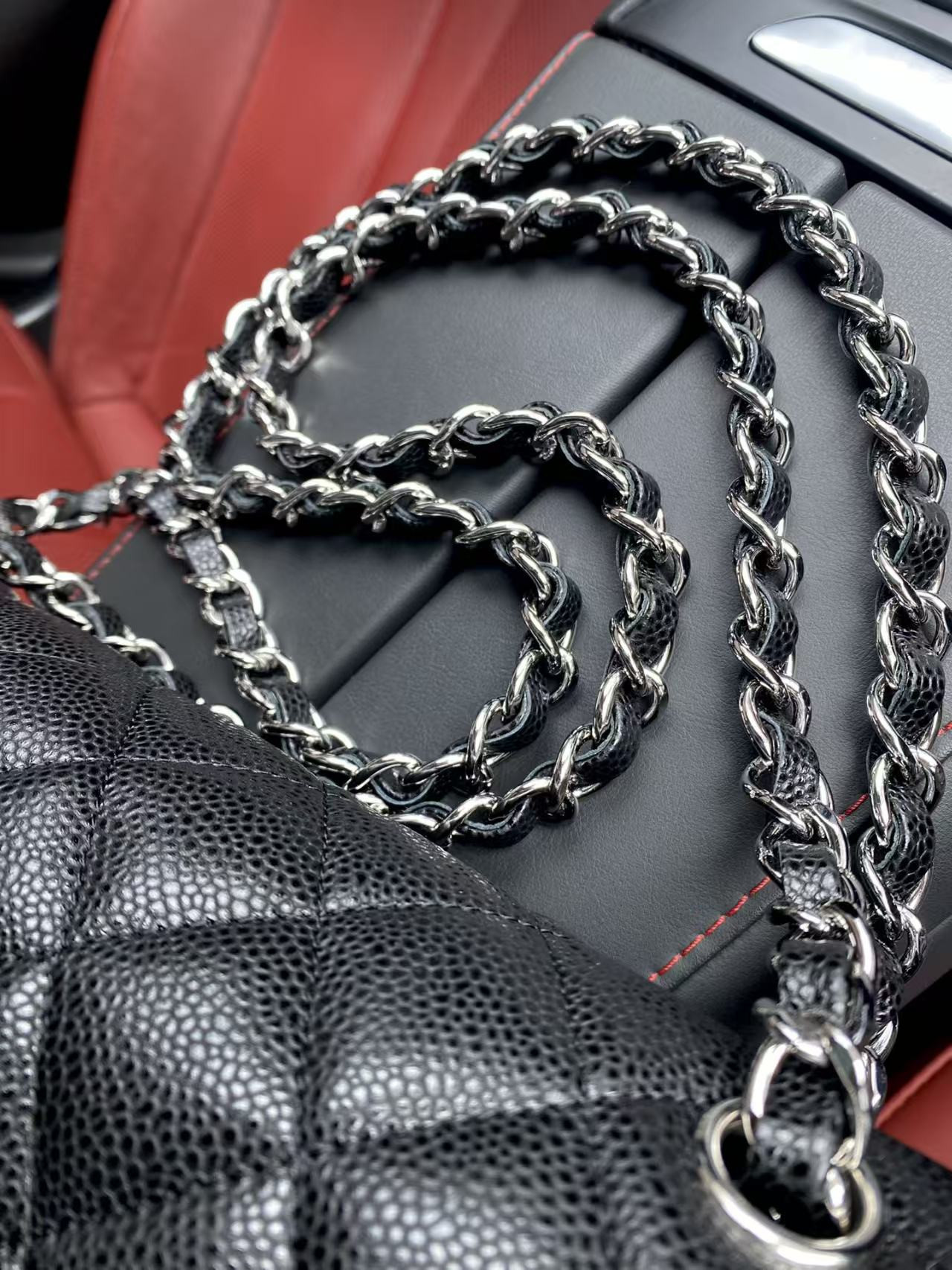 Chanel Classic Flap Jumbo 30cm CF Black Silver 19.5x30x10cm