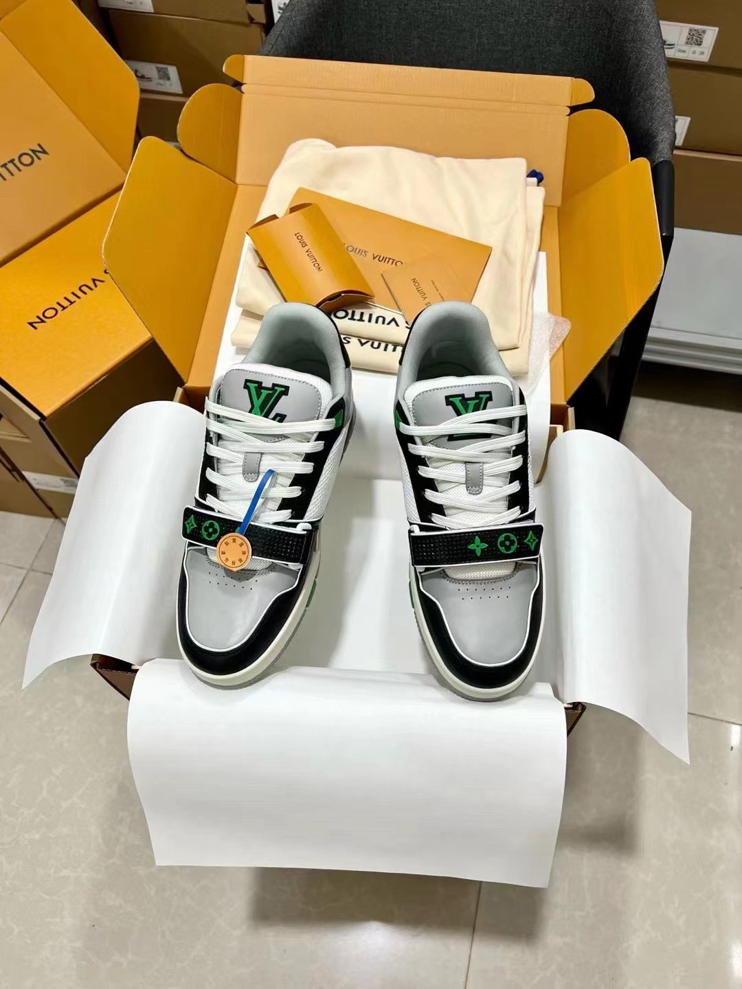 UA Louis Vuitton LV Trainer Monogram strap Black White Green