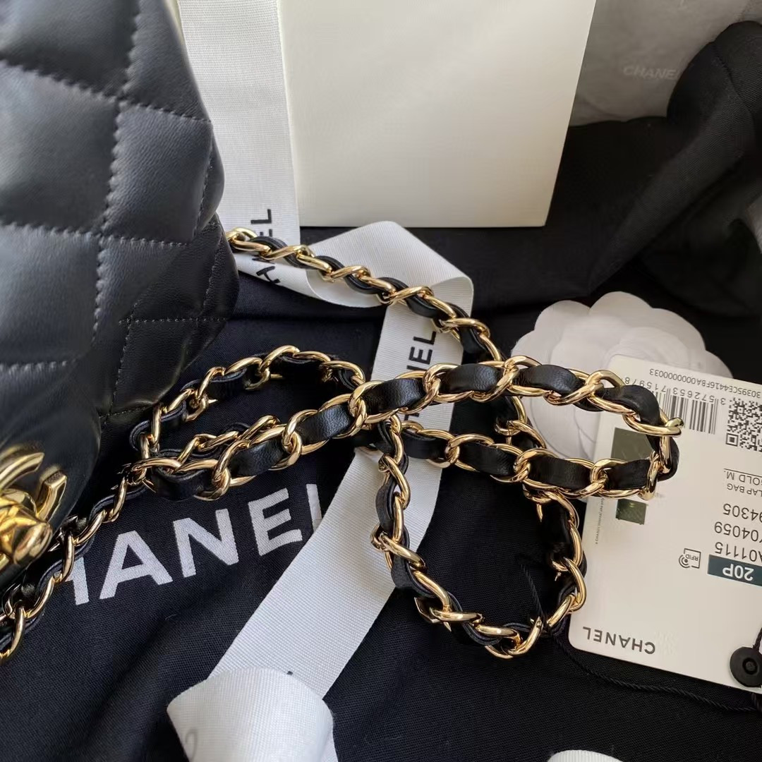 Chanel Mini Classic Handbag Lambskin & Gold-Tone Metal Black 5.3 × 6.6 × 3.1 in