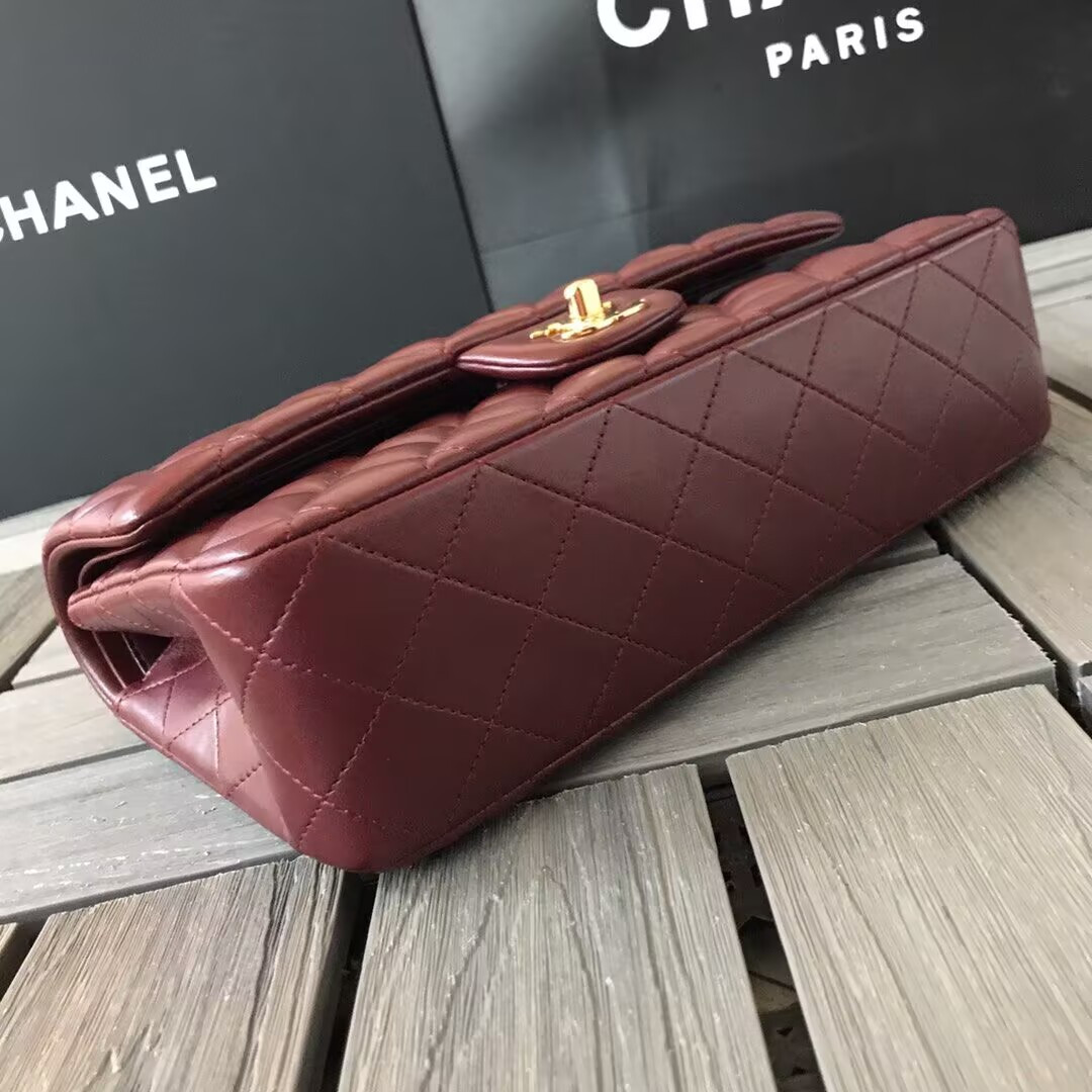 Chanel CLASSIC 11.12 HANDBAG Lambskin &Brown Metal Burqundy 15.5 x 25.5 x 6.5 cm