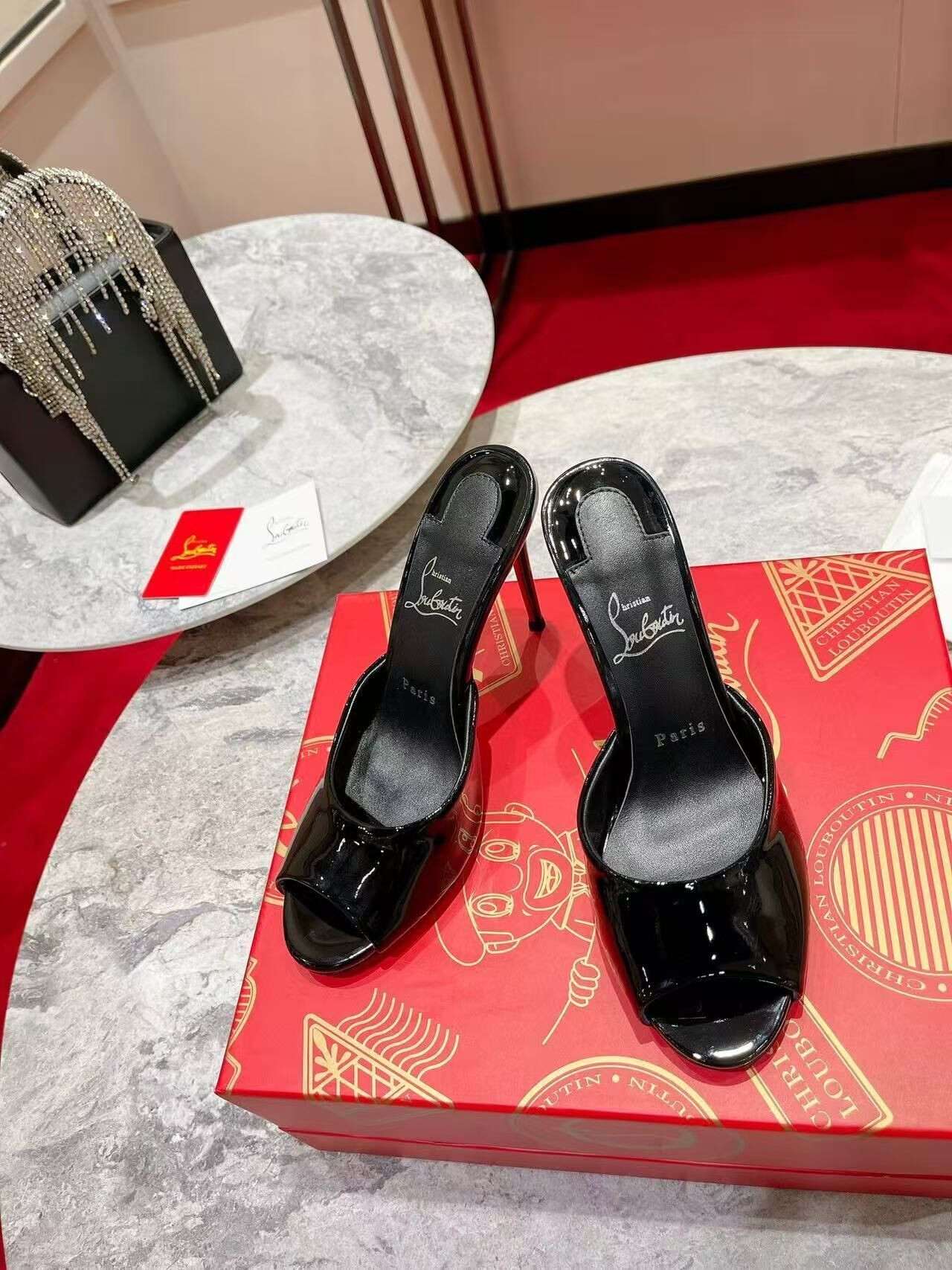 UA Christian Louboutin Me Dolly 100 Patent Leather Mules