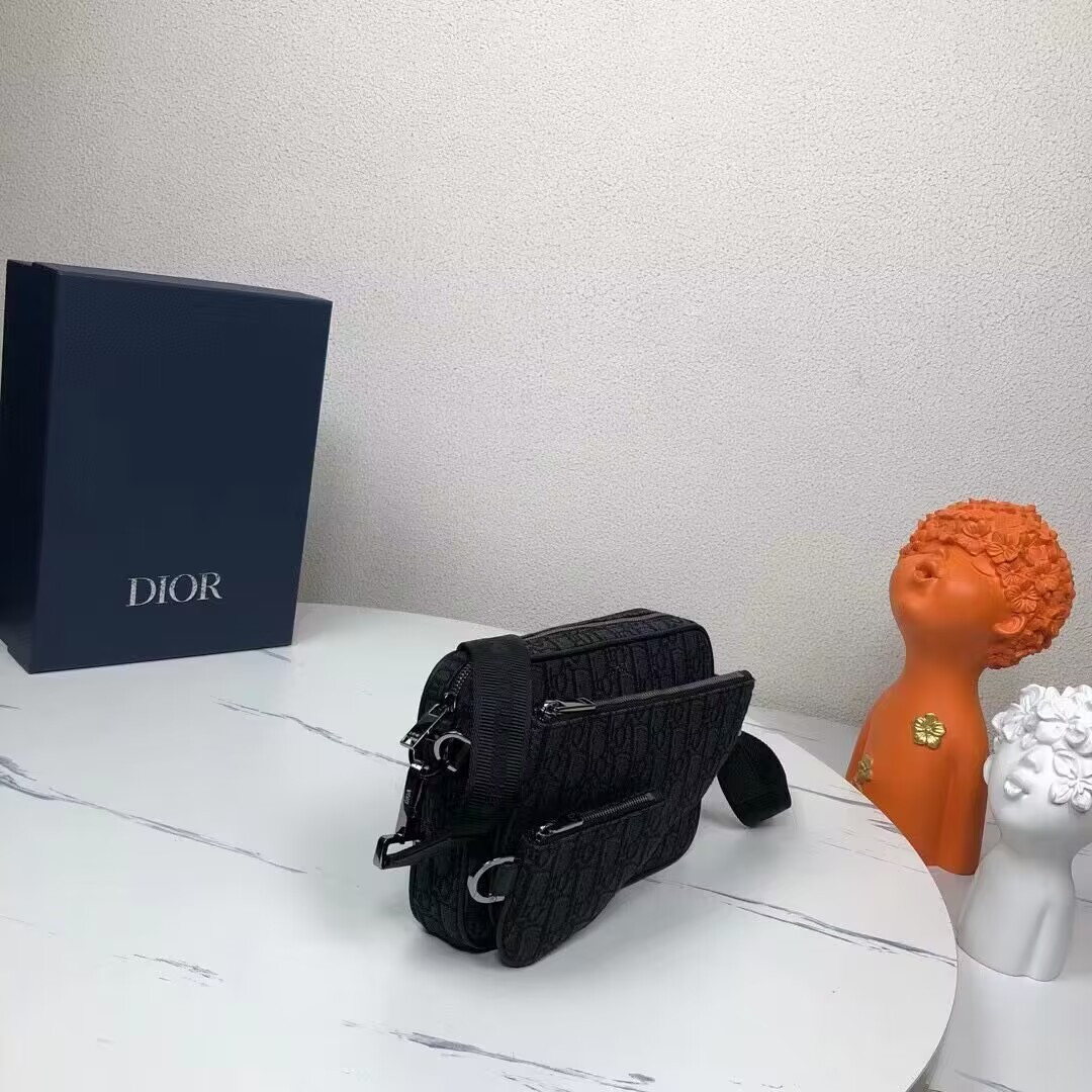 Dior Saddle Triple Pouch Black Dior Oblique Jacquard 18x25x5CM