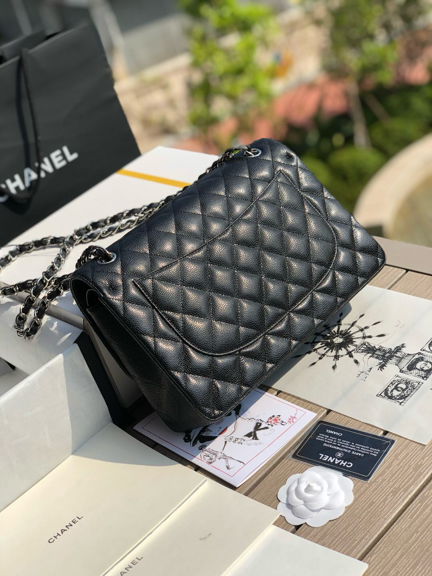 Chanel Classic Flap Jumbo 30cm CF black Silver 7.6 × 11.7 × 3.9 in