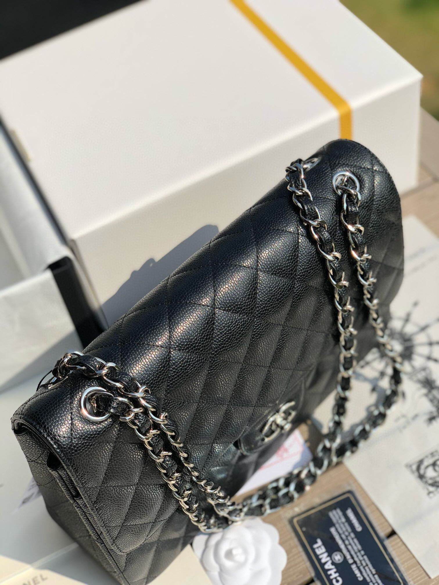 Chanel Classic Flap Jumbo 30cm CF black Silver 7.6 × 11.7 × 3.9 in