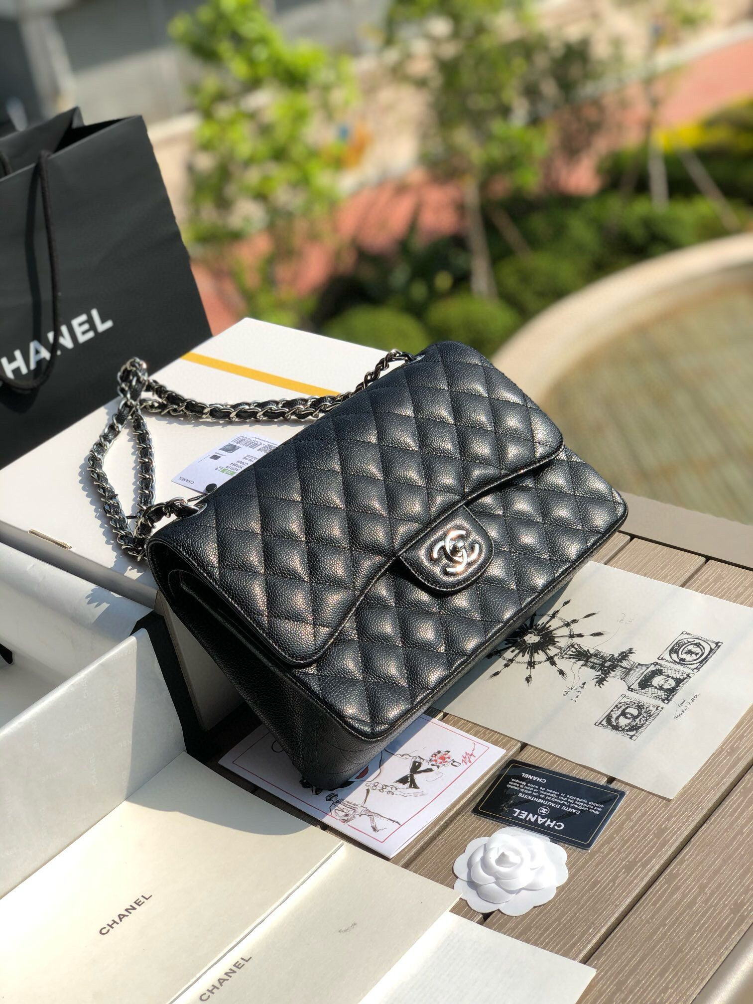 Chanel Classic Flap Jumbo 30cm CF black Silver 7.6 × 11.7 × 3.9 in