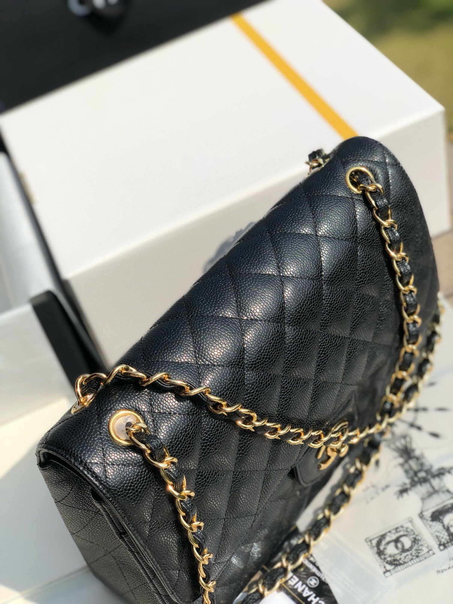 Chanel Classic Flap Jumbo 30cm CF Black Gold 7.6 × 11.7 × 3.9 in