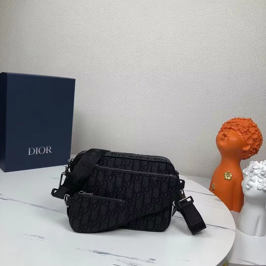 Dior Saddle Triple Pouch Black Dior Oblique Jacquard 18x25x5CM