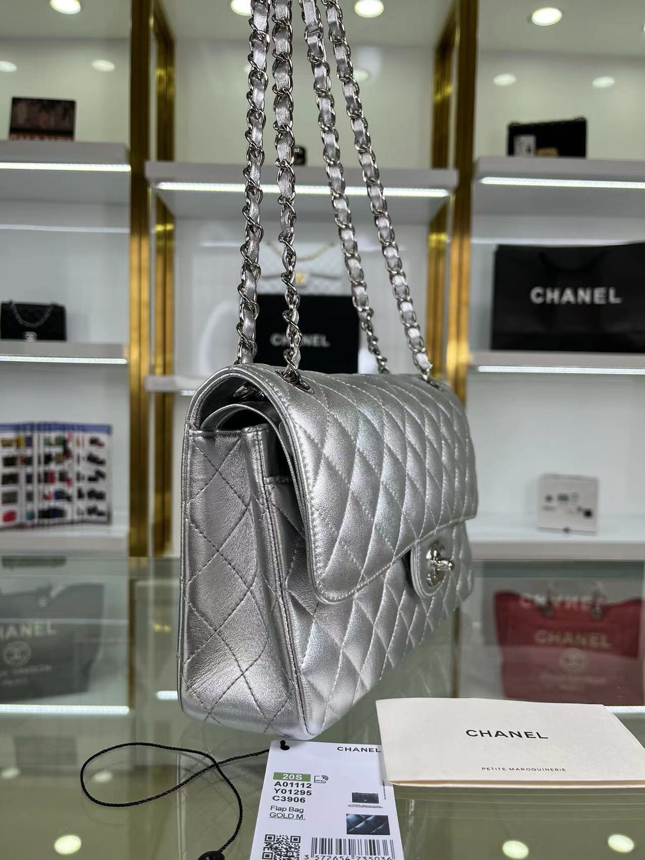 chanel Classic Flap a01112 SILVER 15.5×25.5×6.5cm