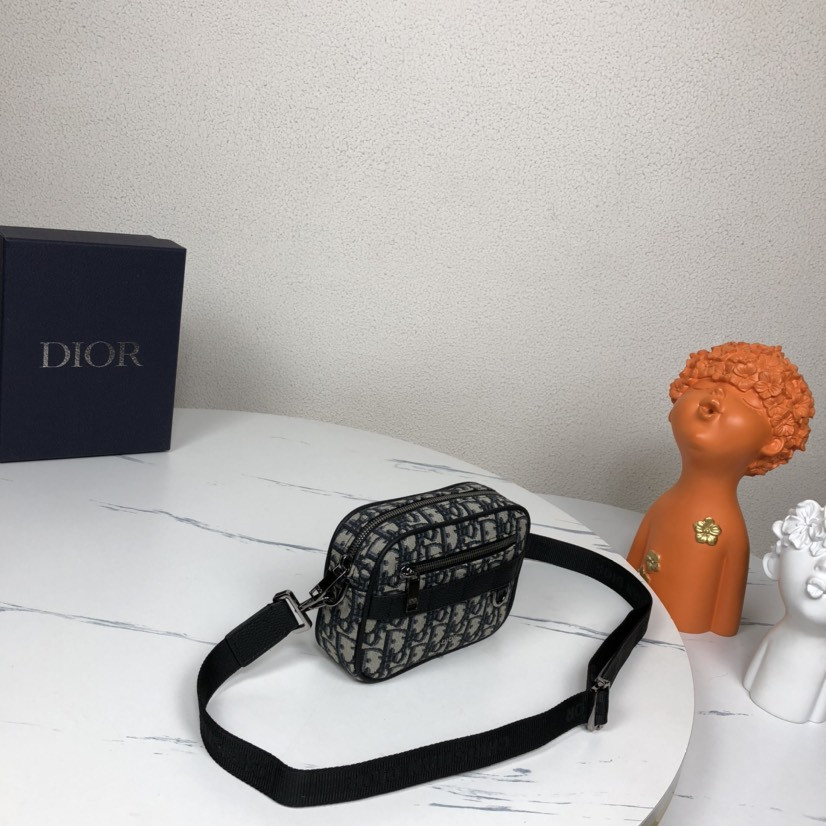 DIOR Mini Safari Bag with Strap Beige and Black Dior Oblique Jacquard 6.5 x 5 x 1.5 inches