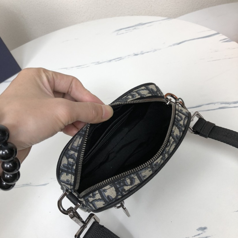 DIOR Mini Safari Bag with Strap Beige and Black Dior Oblique Jacquard 6.5 x 5 x 1.5 inches