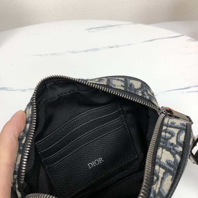 DIOR Mini Safari Bag with Strap Beige and Black Dior Oblique Jacquard 6.5 x 5 x 1.5 inches