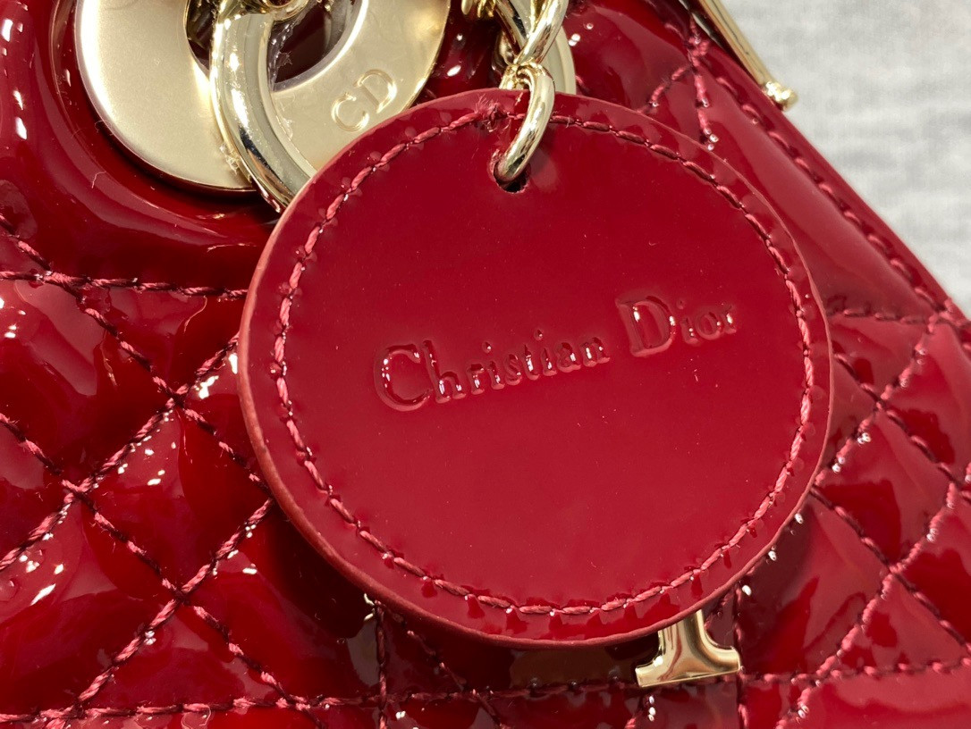 Mini Lady Dior Bag Cherry Red Patent Cannage Calfskin 6.5 x 6 x 3 inches