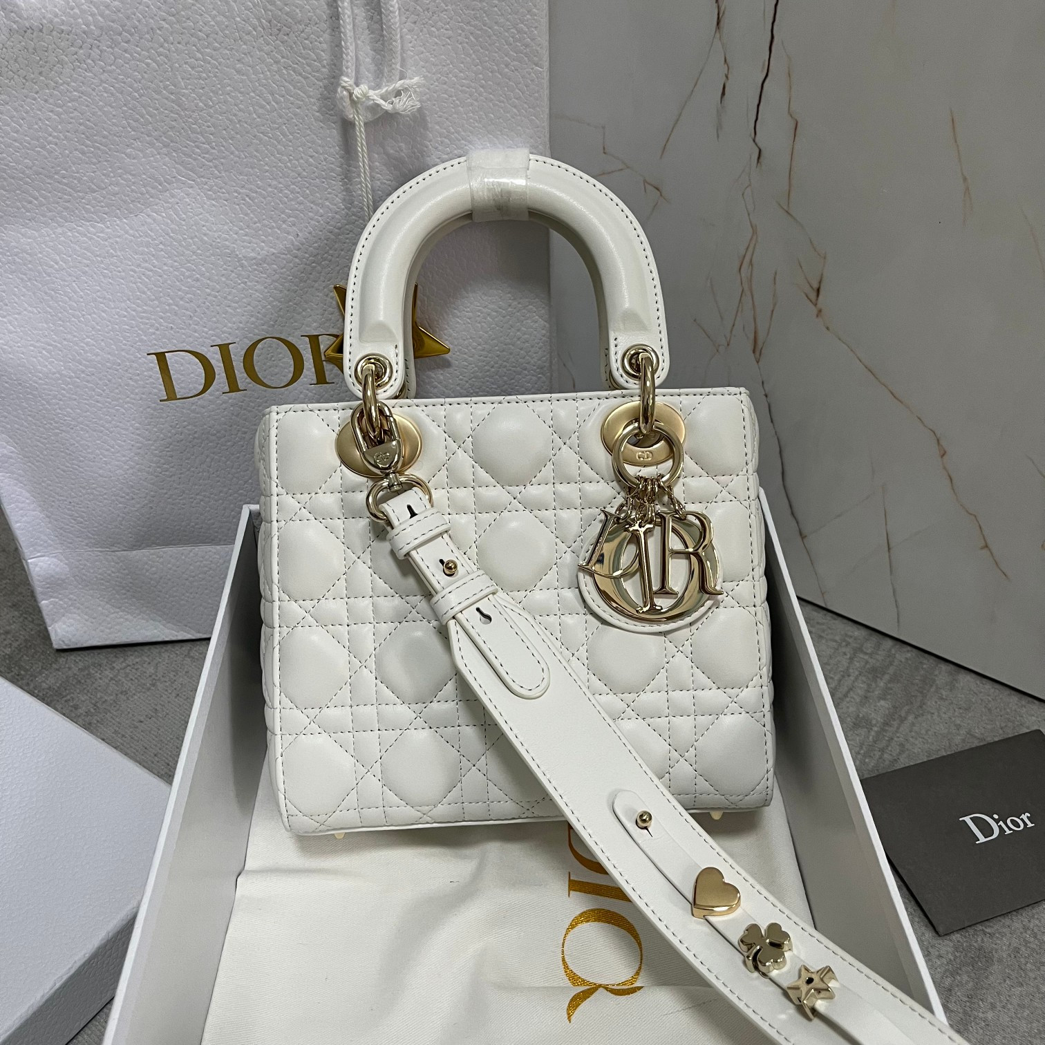 Small Lady Dior My ABCDior Bag White 8 x 6.5 x 3 inches