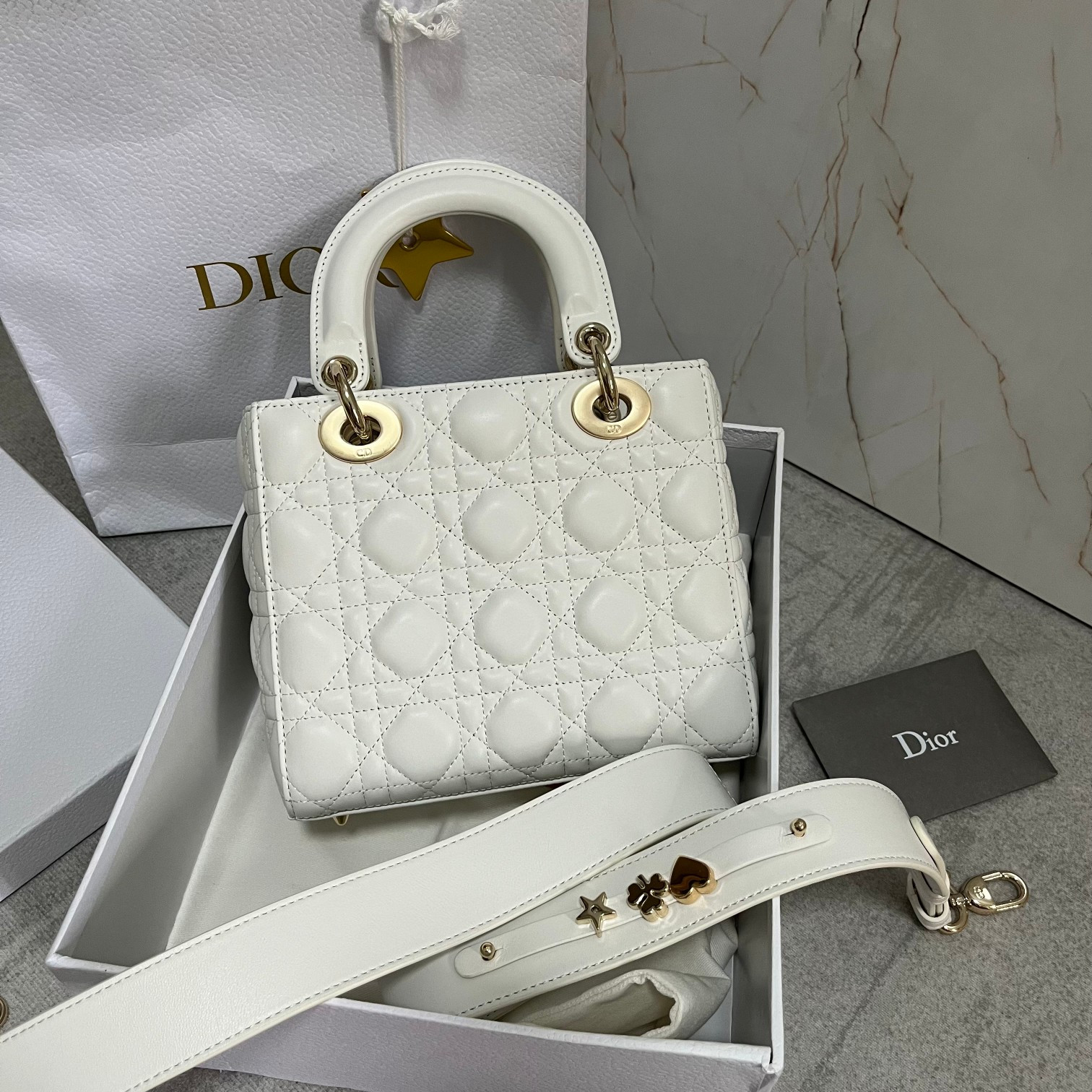 Small Lady Dior My ABCDior Bag White 8 x 6.5 x 3 inches