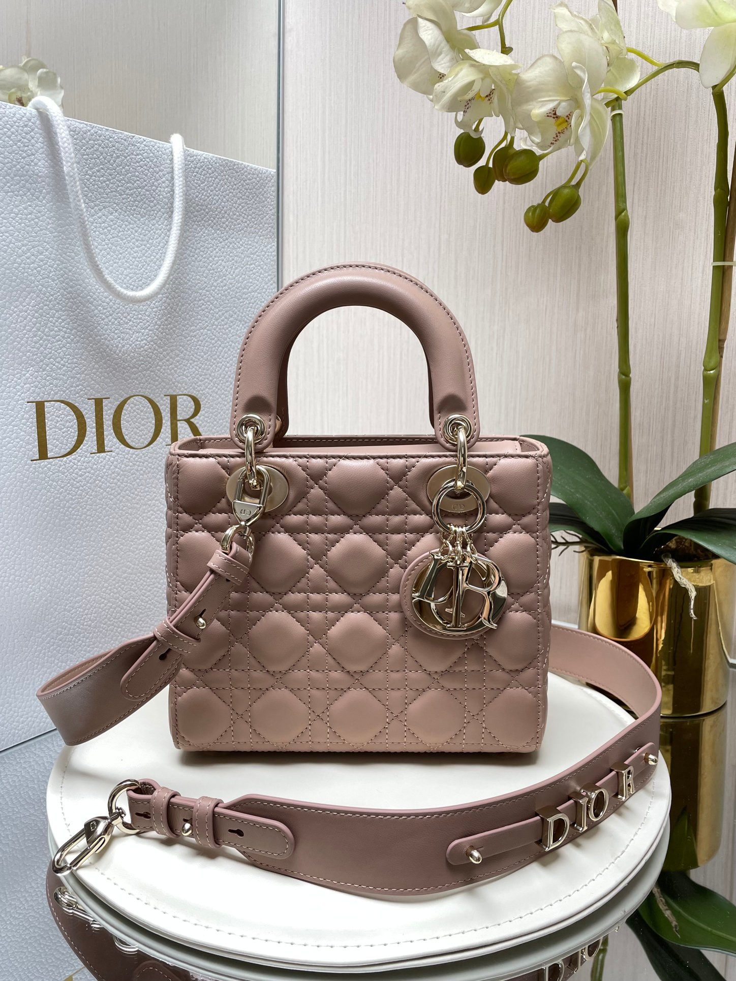 Small Lady Dior My ABCDior Bag Blush 8 x 6.5 x 3 inches