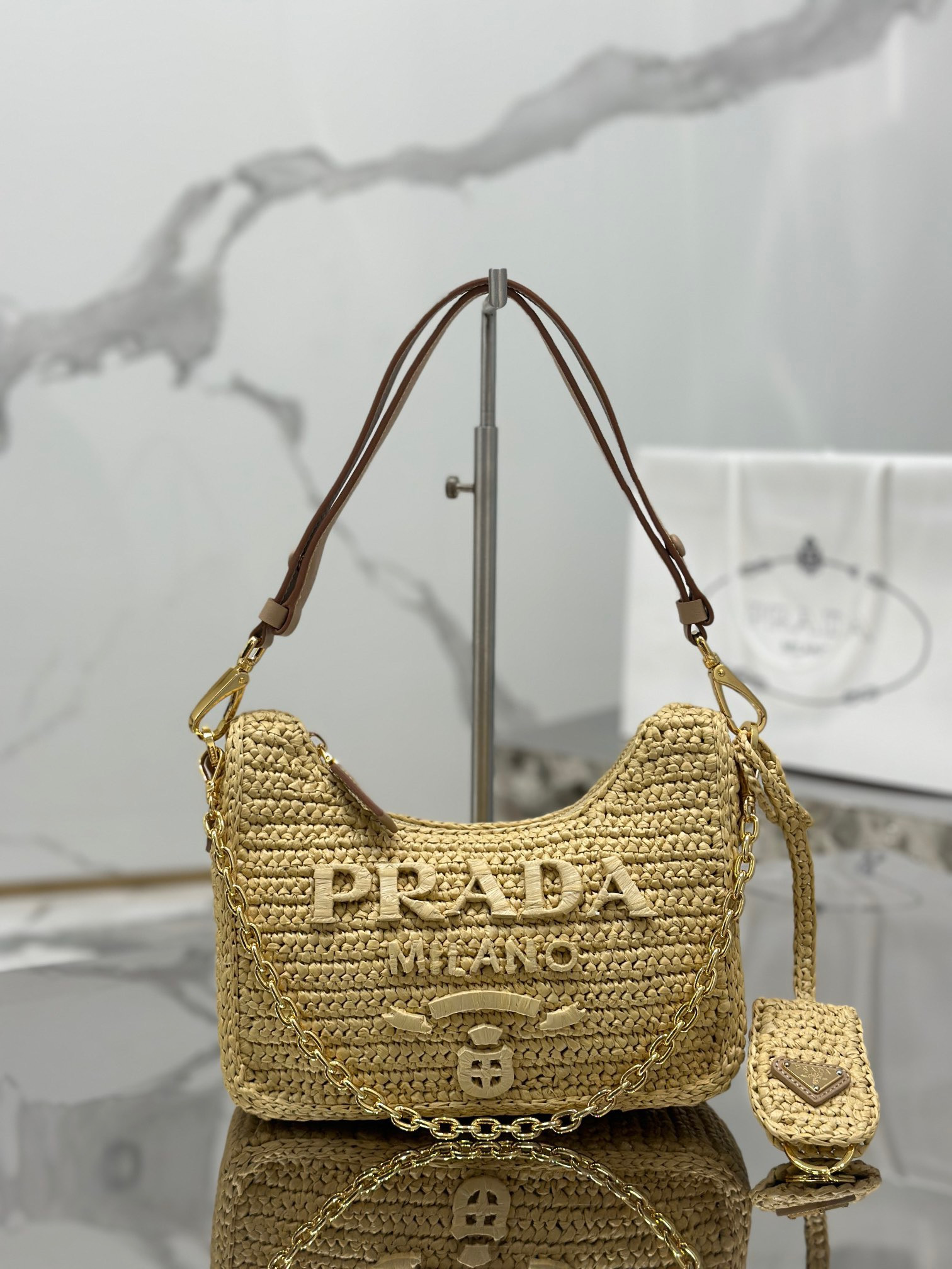 Prada Re-edition crochet mini-bag Color Natural