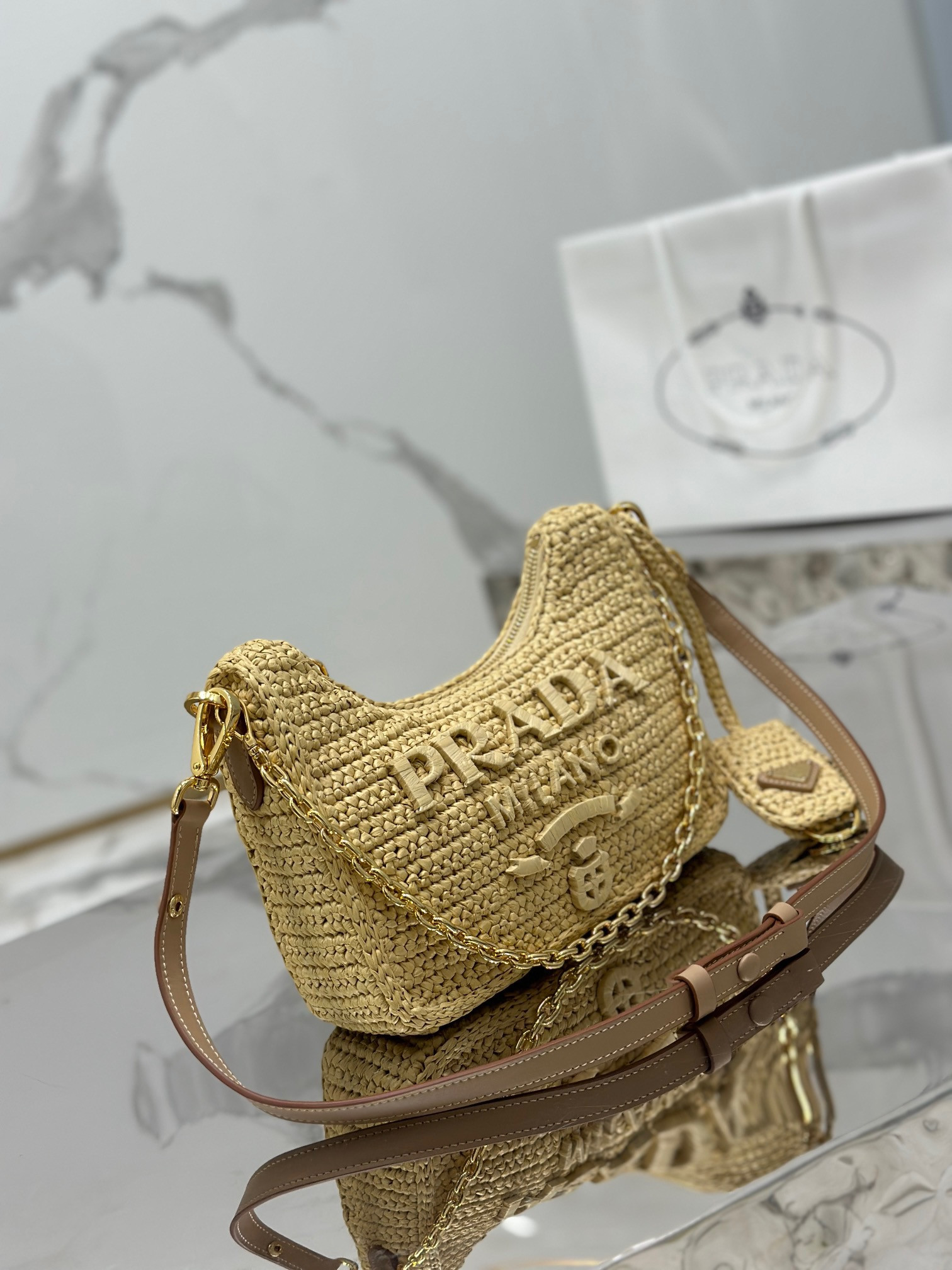 Prada Re-edition crochet mini-bag Color Natural