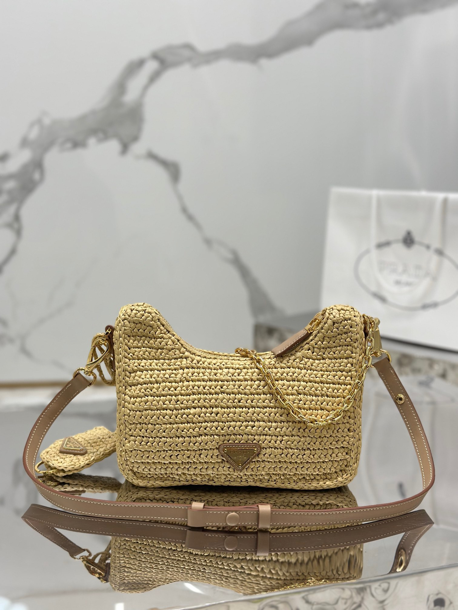 Prada Re-edition crochet mini-bag Color Natural