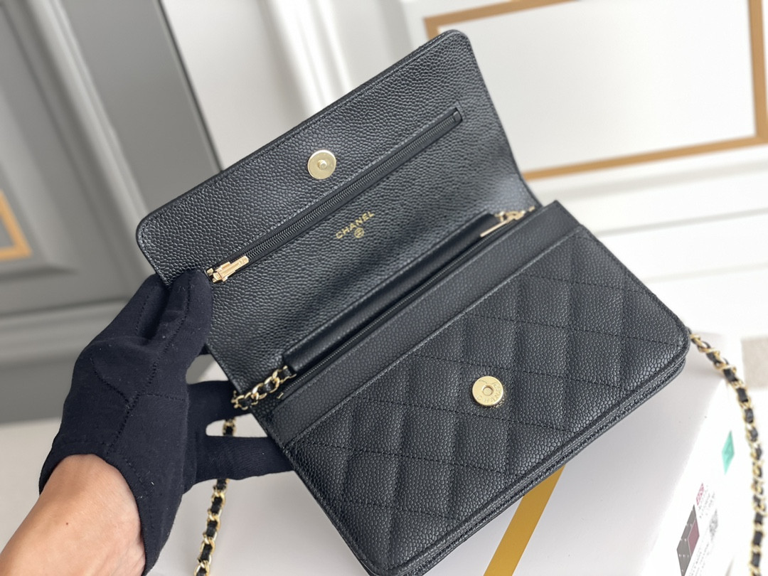 CHANEL WOC CLASSIC WALLET ON CHAIN Gold Buckle 12.3x19.2x3.5cm