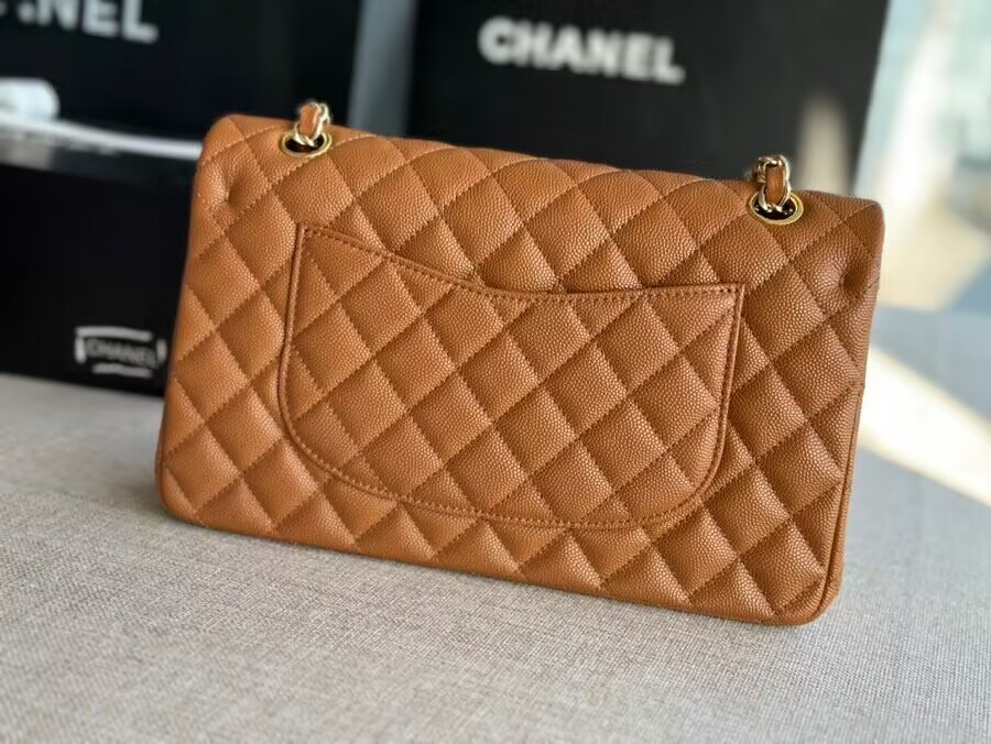 CHANEL Classic Handbag in Grained Litchi Pattern Calfskin & Gold-Tone Metal 6 × 9.9 × 2.5 inches