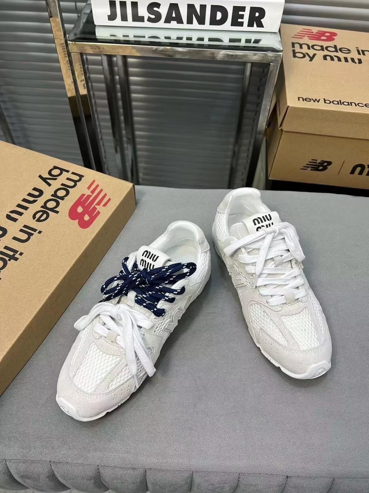 UA Miu Miu x New Balance 530 SL suede and mesh sneakers