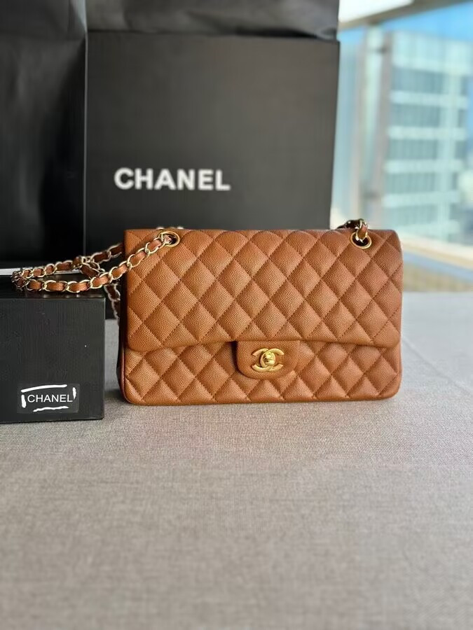 CHANEL Classic Handbag in Grained Litchi Pattern Calfskin & Gold-Tone Metal 6 × 9.9 × 2.5 inches