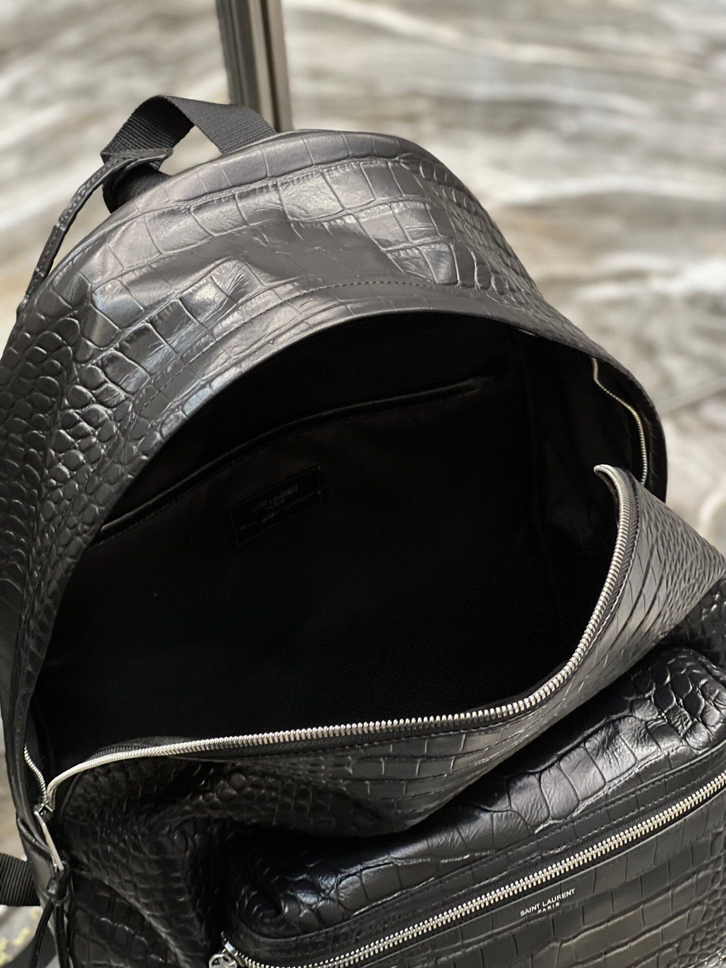 YSL CITY BACKPACK IN CROCODILE-EMBOSSED LEATHER 12.2 X 16.1 X 8.6 inches