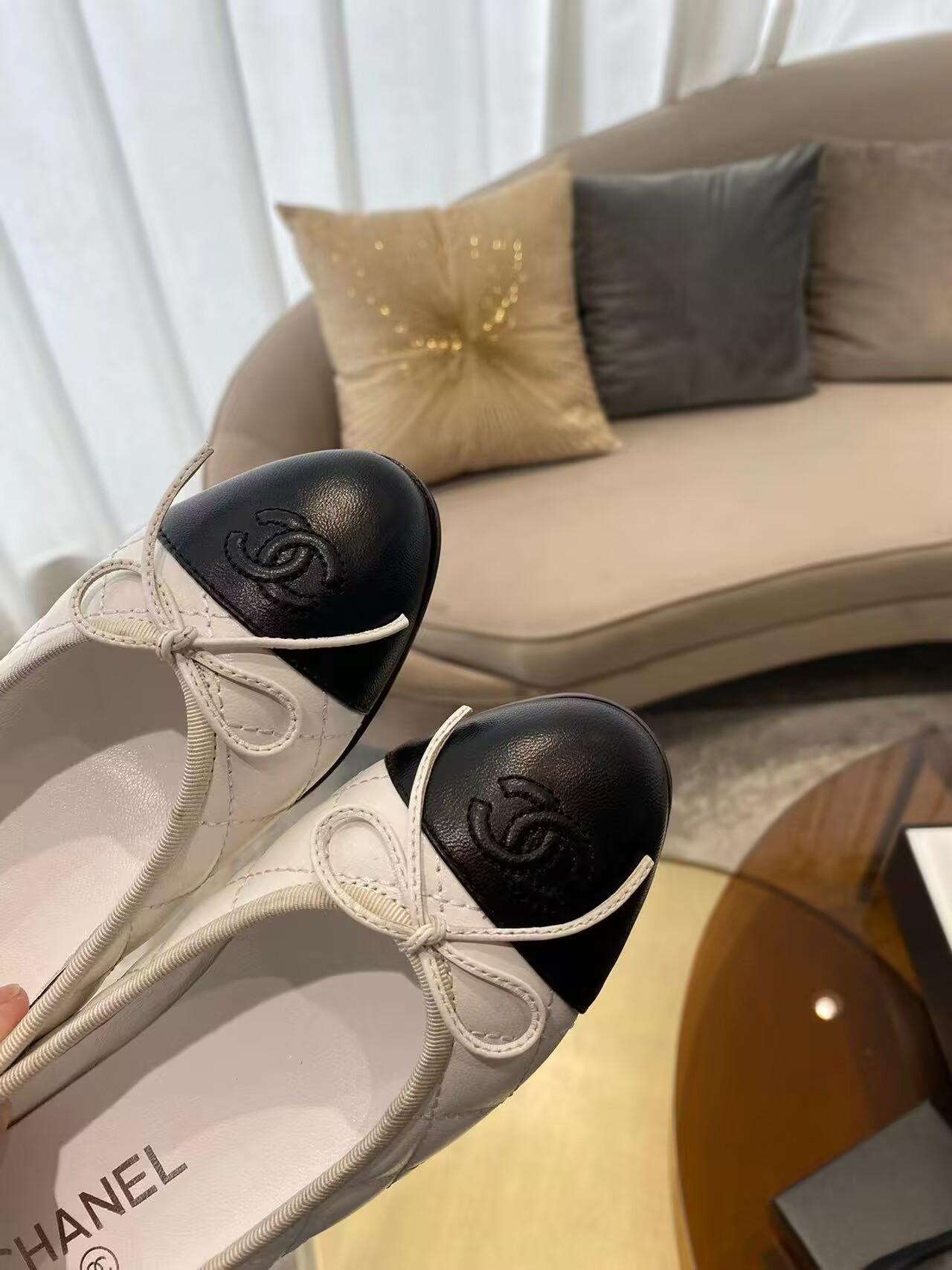 Chanel BALLET FLATS Aged Calfskin White & Black