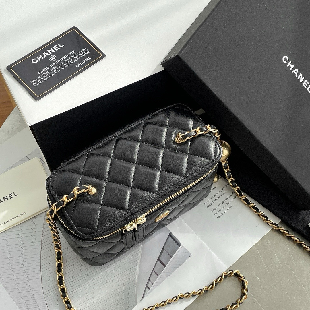 CHANEL Walnut Gold Ball Chain with Makeup Mirror Lamb Leather Square Box Shoulder Bag Women