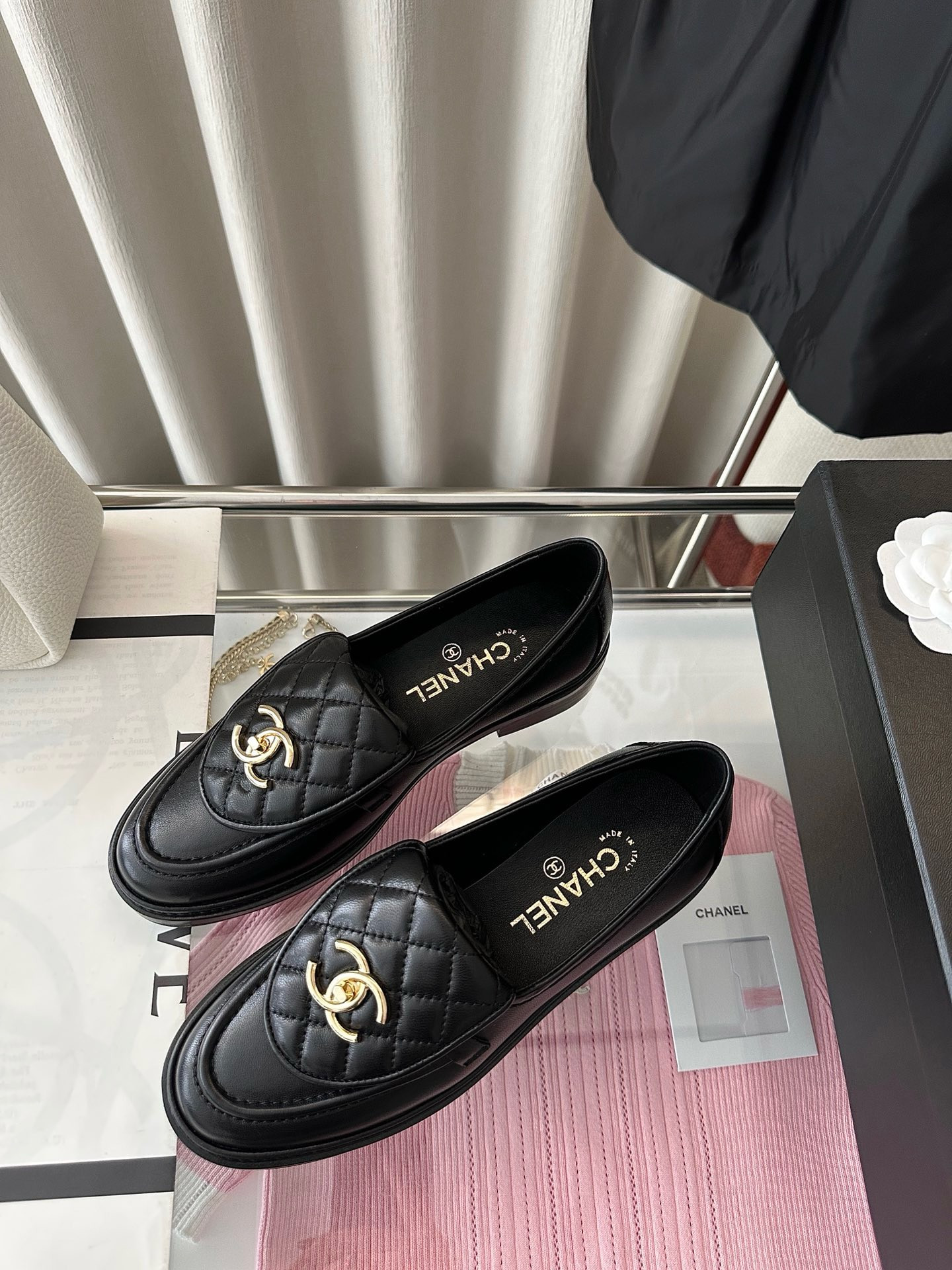 Chanel Quilted Tab Loafers  Black Leather