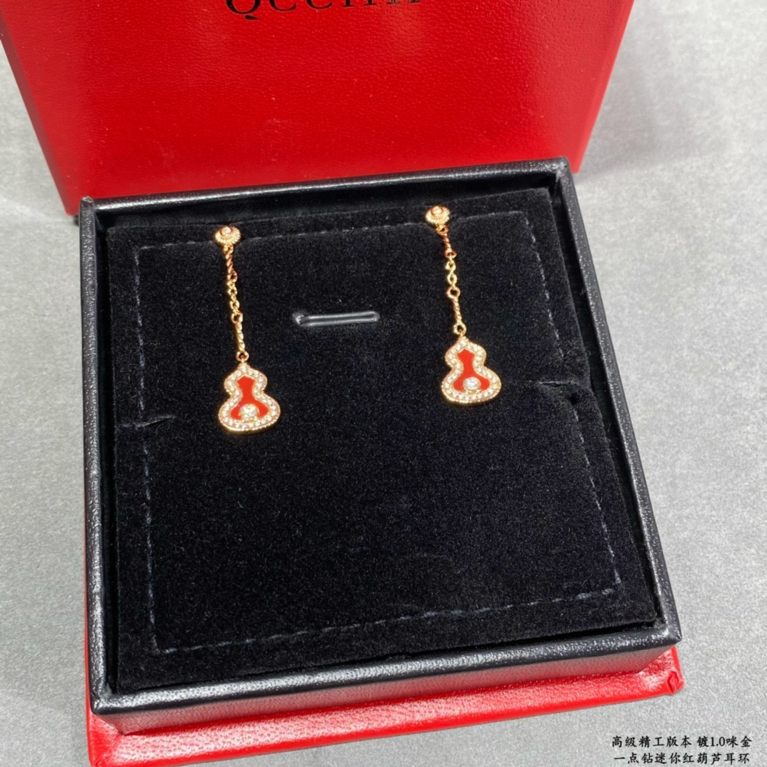 Qeelin Mini Diamond Red Gourd Earrings