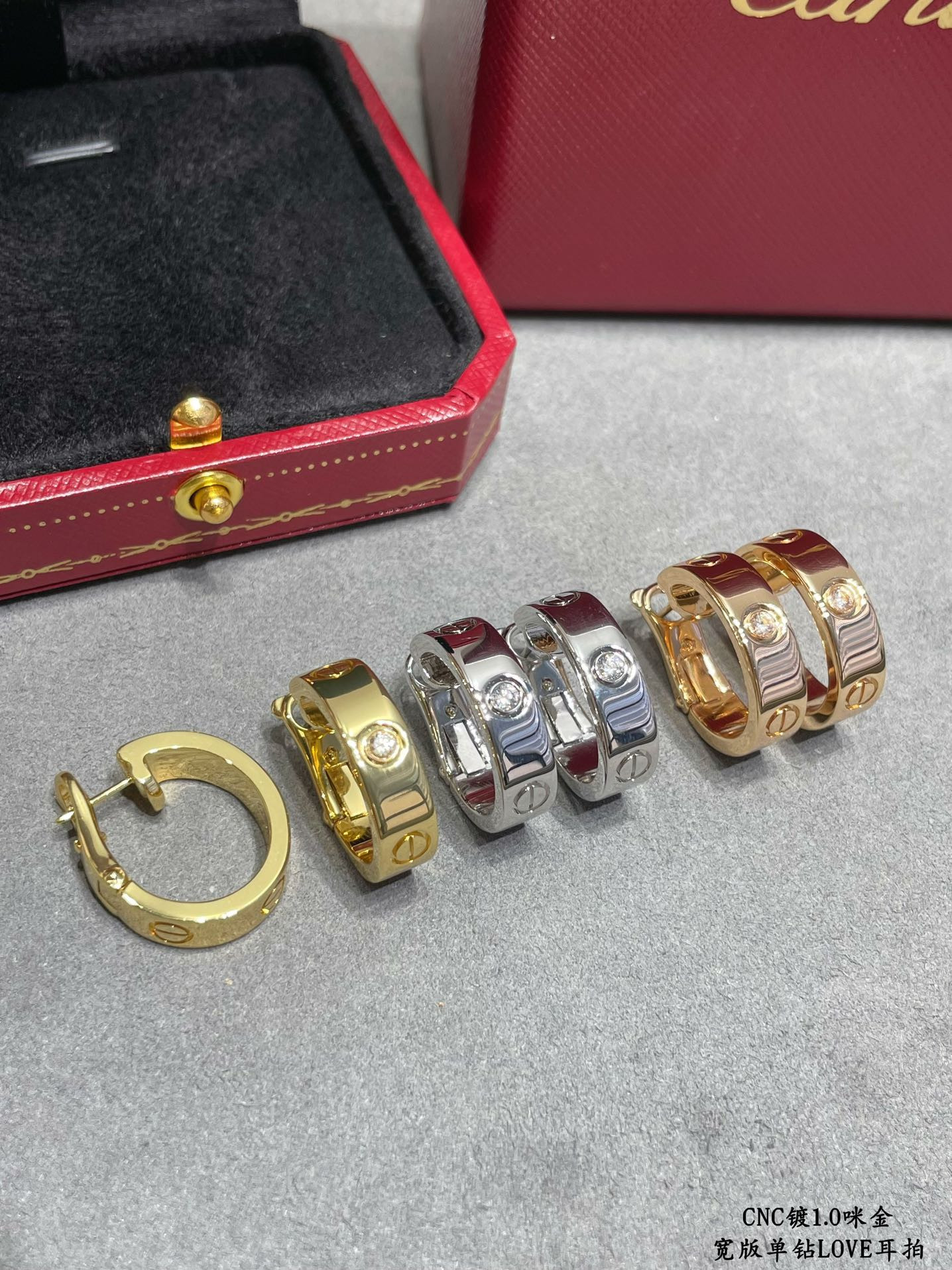 Cartier Wide version single diamond LOVE Earrings