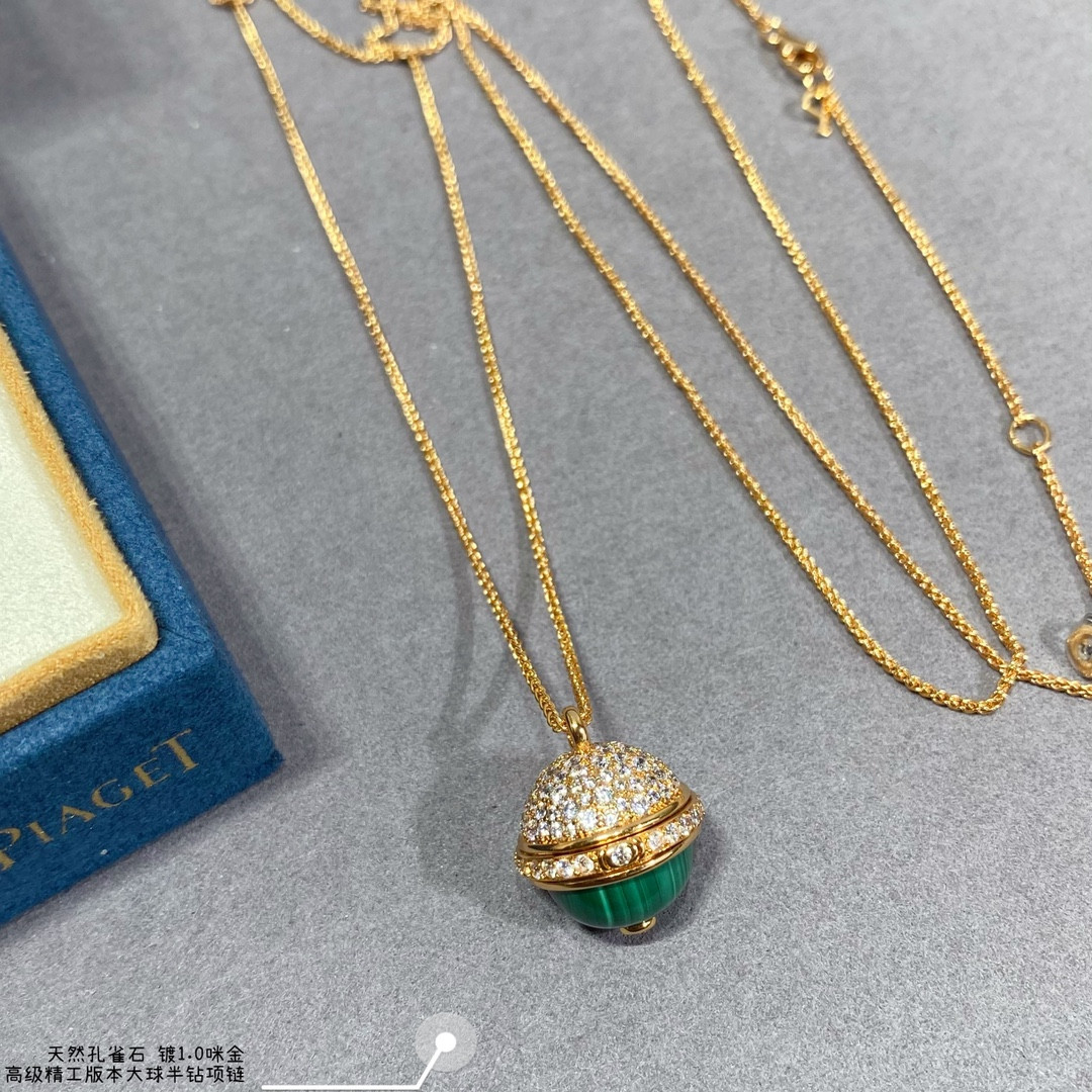 Piaget half-diamond natural malachite large ball Necklace