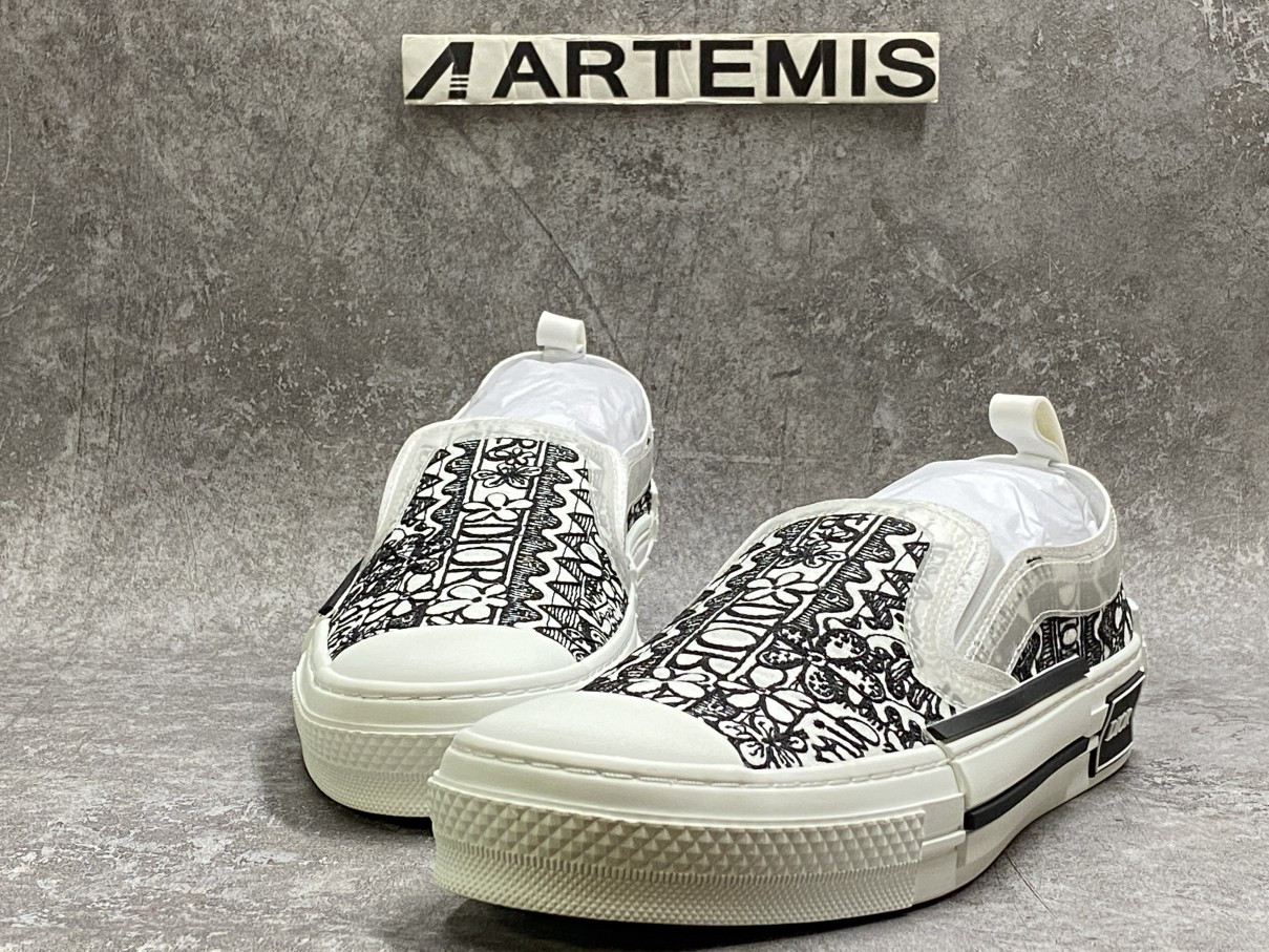 Dior And Shawn B23 Slip On Black White Embroidery